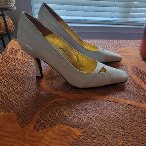 Timothy Hitsman Vintage Heels Shoes Size 6.5 Womens Square Toe Metallic